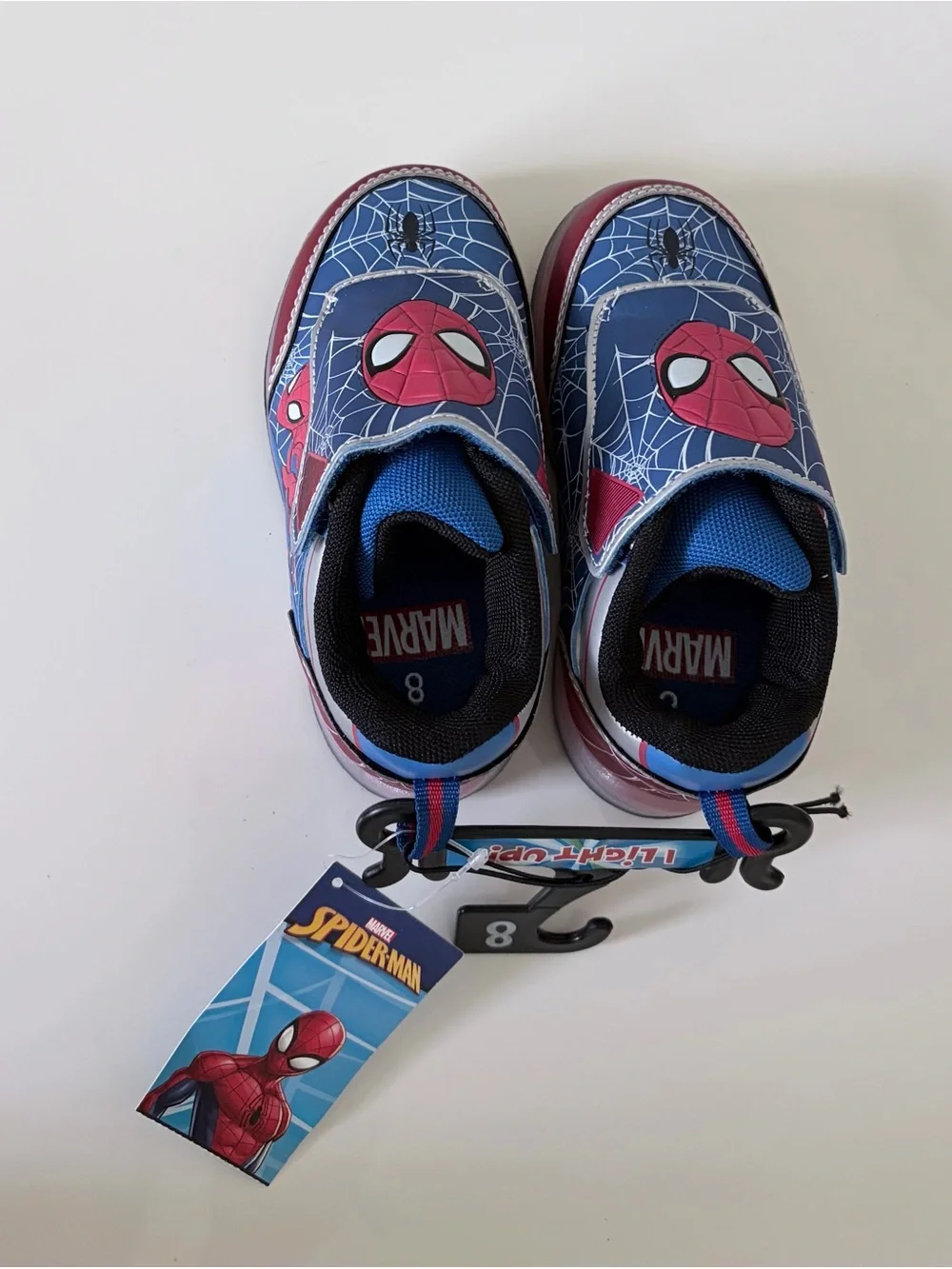 ❤️Spider-Man Kids Light-Up Sneakers in Blue and Red Size 8 New